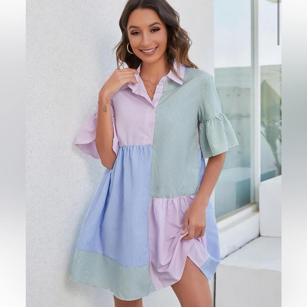 Colorblock Striped Swing Dress
